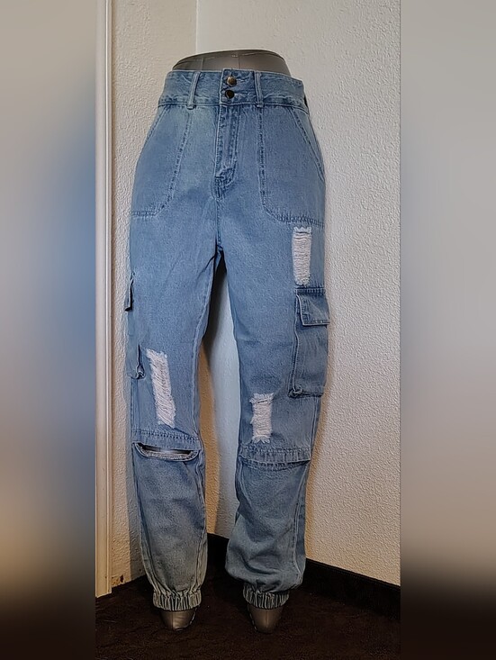 SHEIN Denim - Shein Light Blue Stone Washed Distressed Denim Jeans